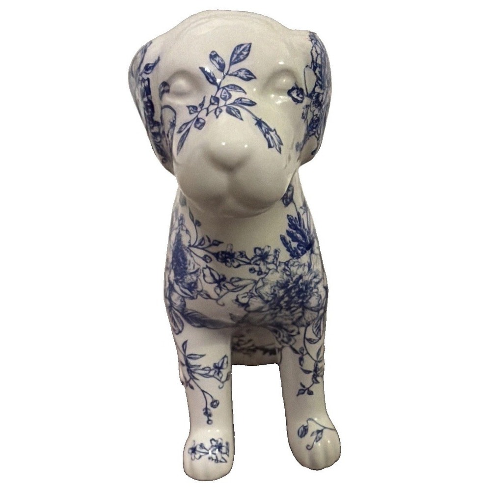 Blue And White Ceramic  Labrador Figurine 8"